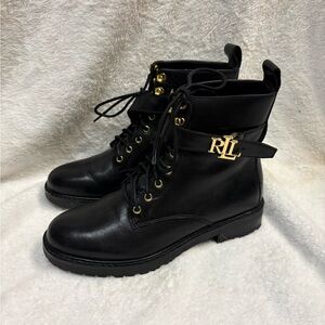 Ralph Lauren Black Leather Combat Boots